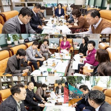 안산시의회 3개 상임위원회가 최근 제286회 정례회 안건 등을 논의하기 위해 시 집행부와 간담회를 개최했다. 사진 위부터 기획행정위원회 문화복지위원회 도시환경위원의 간담회 모습.