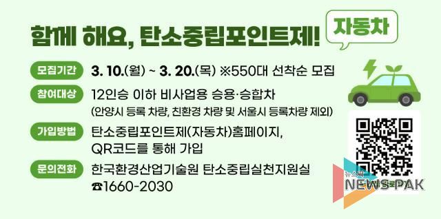 안양시, 자동차 탄소중립포인트제 참여자 모집…최대 10만원 지급