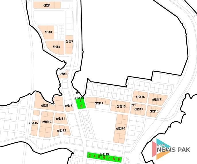 송산그린시티 남측지구 분양공급토지 필지별 위치도(연두색이 이번 분양공급토지)
