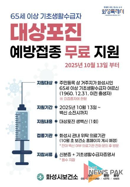 화성시 대상포진 예방접종 지원사업 안내문