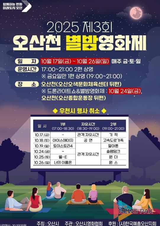 오산시, '2025 제3회 오산천 별밤영화제' 개최