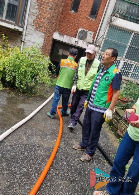 지산동 자율방재단, 지하실 침수 현장 긴급 대응