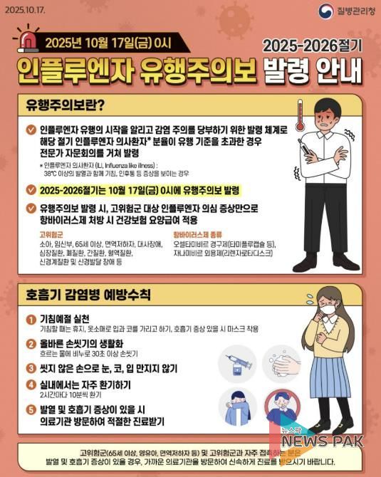안양시, 인플루엔자 유행주의보 발령에
