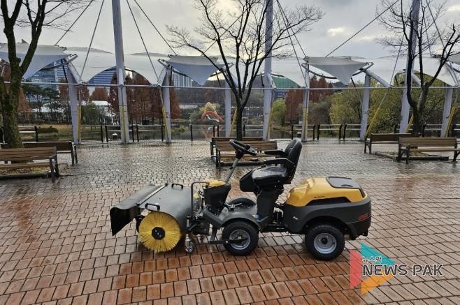 동백호수공원에 배치한 제설차량