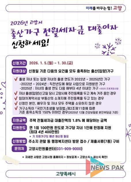 출산가구 전월세자금 대출이자 지원사업 안내문