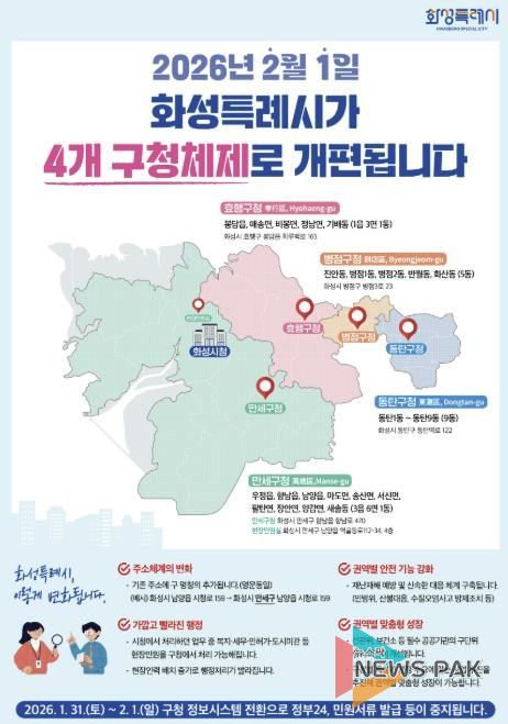 화성특례시 구청체제 개편 안내 포스터