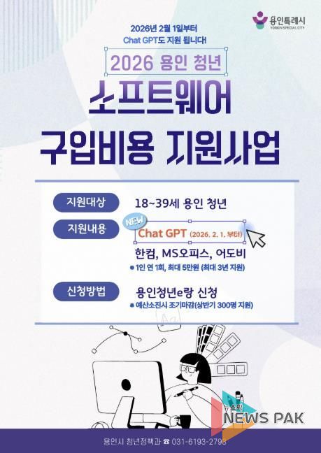 용인특례시 청년 소프트웨어 구입비용 지원사업 포스터