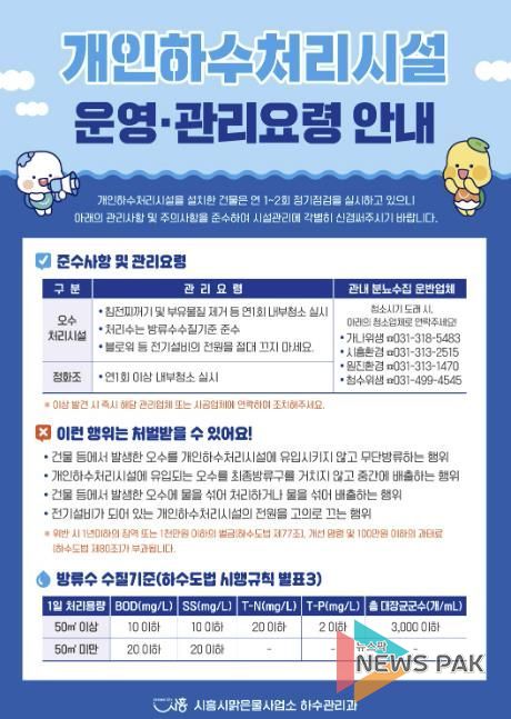 시흥시, 3월부터 '개인하수처리시설 지도점검' 본격 실시