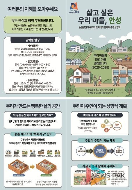 안성시 농촌 공간 재구조화 및 재생 기본계획 주민설명회 개최